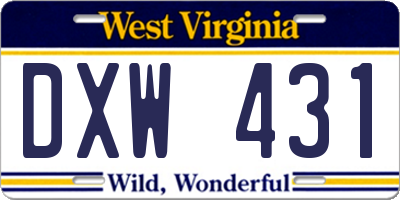 WV license plate DXW431