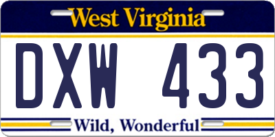 WV license plate DXW433