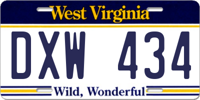 WV license plate DXW434