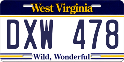 WV license plate DXW478