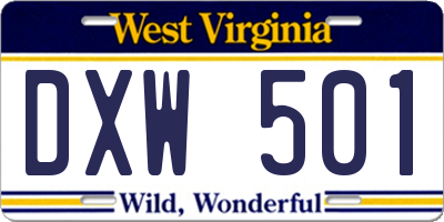 WV license plate DXW501