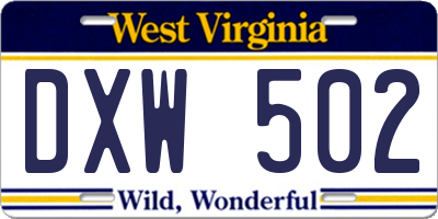 WV license plate DXW502