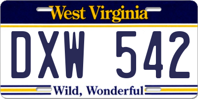 WV license plate DXW542