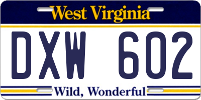 WV license plate DXW602
