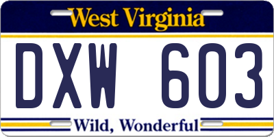 WV license plate DXW603