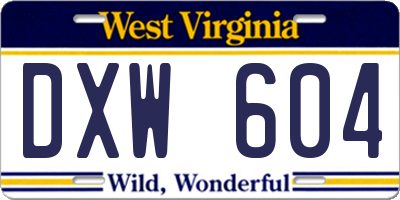 WV license plate DXW604