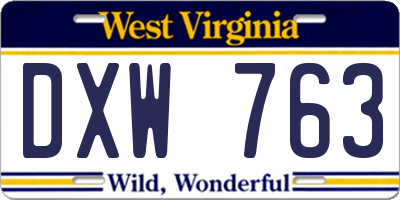 WV license plate DXW763