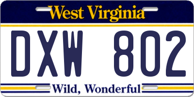 WV license plate DXW802