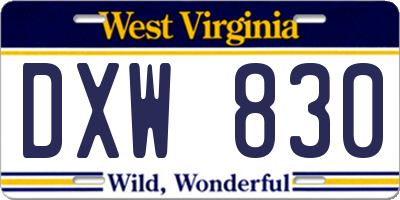 WV license plate DXW830