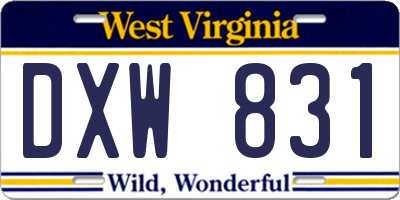 WV license plate DXW831