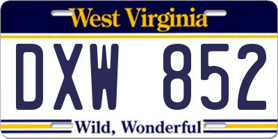 WV license plate DXW852