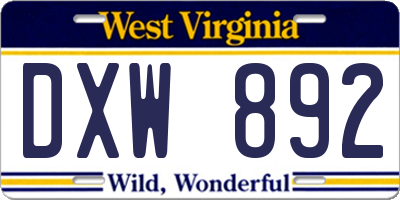 WV license plate DXW892