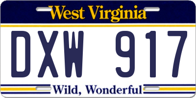 WV license plate DXW917