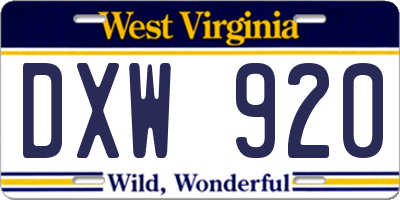 WV license plate DXW920