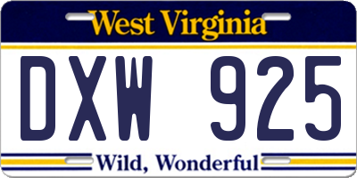 WV license plate DXW925