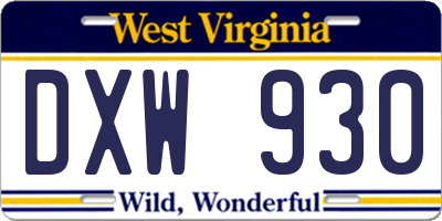 WV license plate DXW930