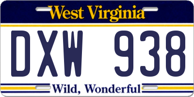 WV license plate DXW938