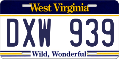 WV license plate DXW939