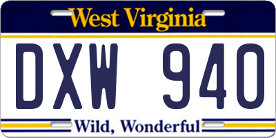 WV license plate DXW940