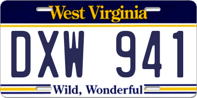 WV license plate DXW941