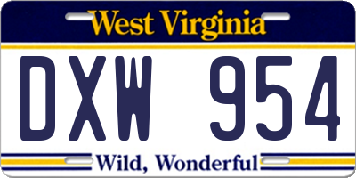 WV license plate DXW954