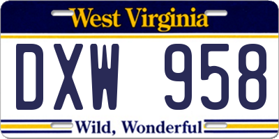 WV license plate DXW958