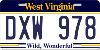 WV license plate DXW978