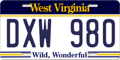 WV license plate DXW980