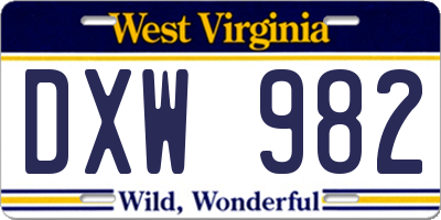 WV license plate DXW982