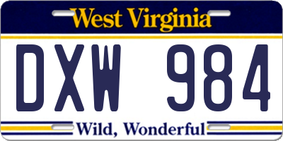 WV license plate DXW984