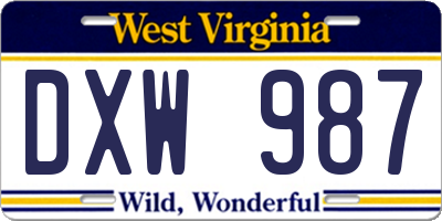 WV license plate DXW987