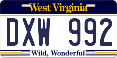 WV license plate DXW992