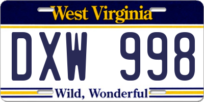 WV license plate DXW998