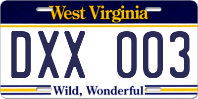 WV license plate DXX003