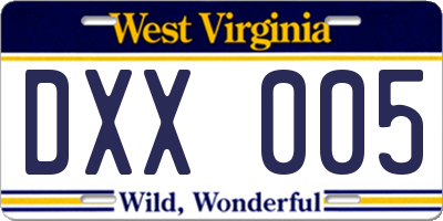 WV license plate DXX005