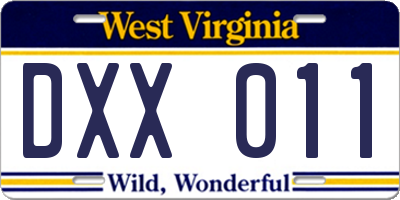 WV license plate DXX011