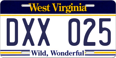 WV license plate DXX025
