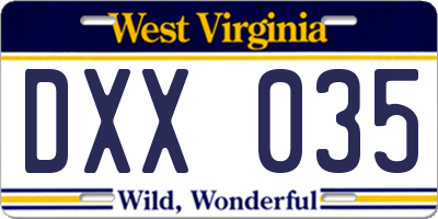WV license plate DXX035