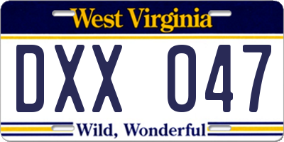 WV license plate DXX047