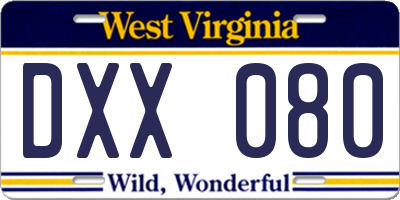 WV license plate DXX080