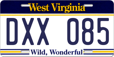 WV license plate DXX085