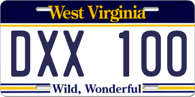 WV license plate DXX100