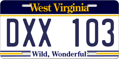 WV license plate DXX103