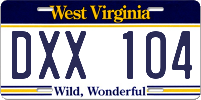 WV license plate DXX104
