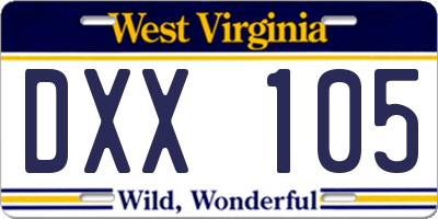 WV license plate DXX105