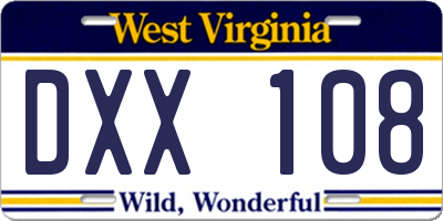 WV license plate DXX108