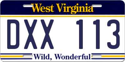 WV license plate DXX113