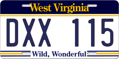 WV license plate DXX115