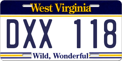 WV license plate DXX118
