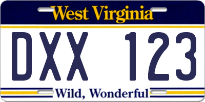 WV license plate DXX123